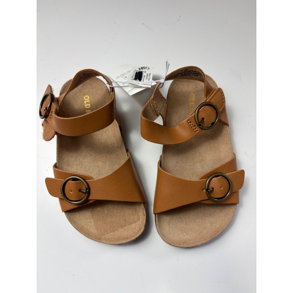 Old Navy Toddler Girls Faux Leather Buckle Sandals Caramel Brown Size 7
